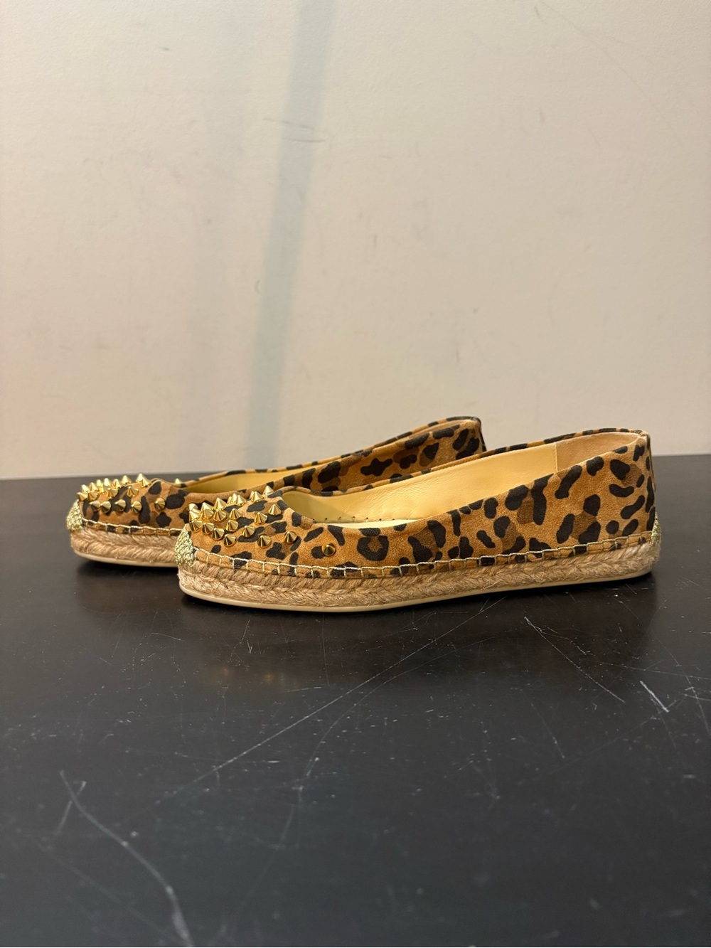 Christian Louboutin Red Bottom Aliochette Spike Leopard Espadrille Loafers